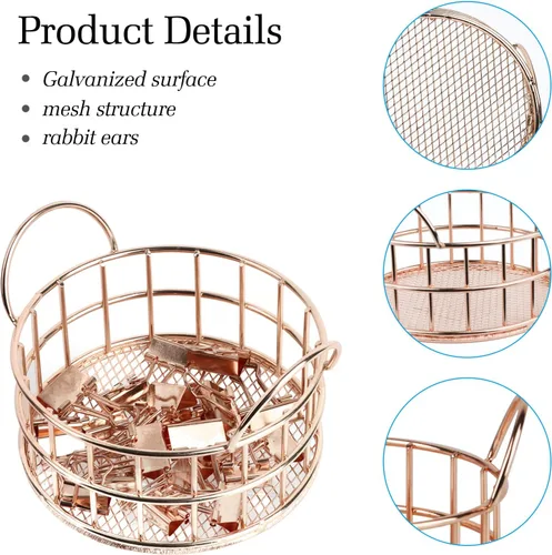 Vista 2 de Soporte de clip para carpeta de oro rosa, accesorios de escritorio de malla, dispensador de metal para escritorio, organizador de cajones