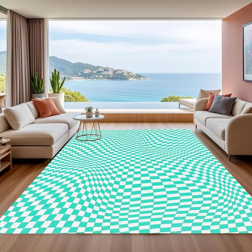Vista 10 de Alfombra ondulada azul única con diseño de cuadros para sala de estar, extra grande, lavable a máquina, alfombra de pasillo de cocina, alfombra