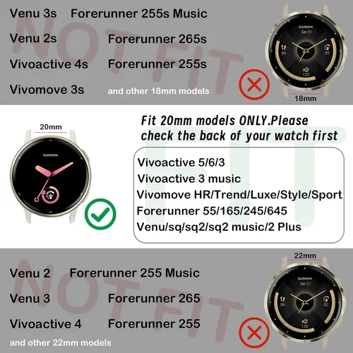 Vista 2 de Compatible con banda Garmin Vivoactive 5 de 20mm, Vivoactive 6/3, paquete de 10 correas de reloj de nailon para Garmin Forerunner