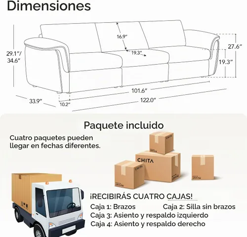 Vista 2 de CHITA Sofás seccionales extra grandes para sala de estar, sofá modular de nube, moderno de mediados de siglo, sofá de 3 plazas, felpilla en crema