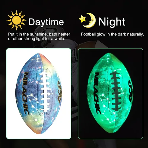 Vista 2 de Balón de fútbol que brilla en la oscuridad Tamaño 9 y Tamaño 6 para jóvenes, balones de fútbol luminosos y brillantes con súper agarre, de piel