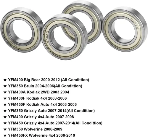 Vista 3 de Rodamiento de rueda delantera 4 piezas con sello para Yamaha Kodiak 400 450, Grizzly 350 450, Big Bear 2WD/4WD, Bruin 350, Reemplazar #93306-006Y2-00