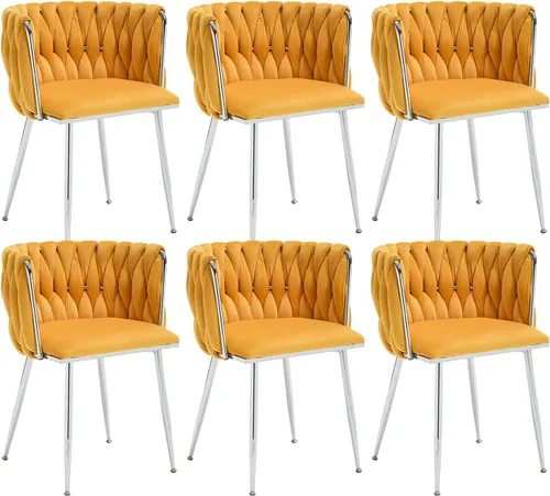 Vista 11 de Juego de 2 sillas de comedor de terciopelo, sillas tapizadas tejidas para sala de estar, sillas modernas de cocina y comedor, sillas decorativas