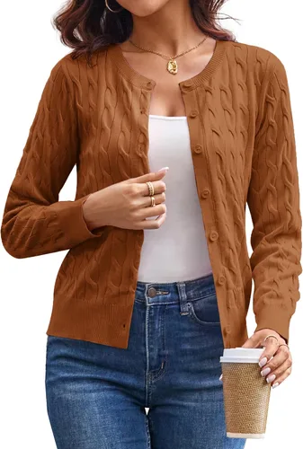 Vista 35 de GRACE KARIN Suéteres tipo cárdigan de punto trenzado para mujer, trajes Rosa