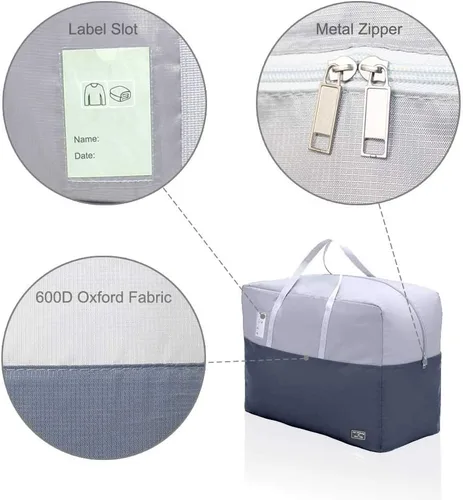 Vista 4 de Bolsa de almacenamiento grande de edredón con cremallera de 75 L, bolsa de almacenamiento plegable con asa reforzada, almacenamiento debajo