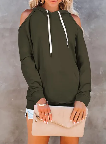 Vista 3 de Cutiefox - Sudaderas con capucha para mujer, casuales, de manga larga, con cordón de ajuste, sin botones y con bolsillos