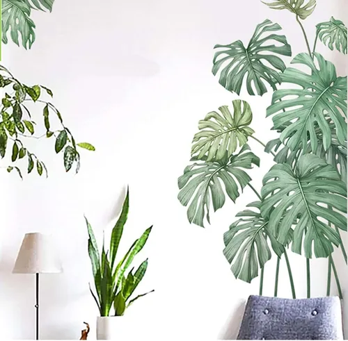 Vista 2 de Efavormart - Calcomanías de pared con hojas de palmera tropicales verdes, calcomanías removibles