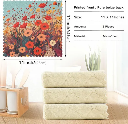 Vista 2 de Autumn Poppy Flowers06 - Juego de 6 paños de limpieza de microfibra para autos, máquina súper absorbente
