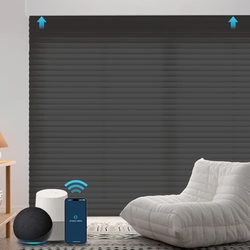 Vista 10 de ZSTARR Shangri-La Motorized - Persianas enrollables para ventana con filtro de luz, compatibles con control remoto Alexa Google, persianas