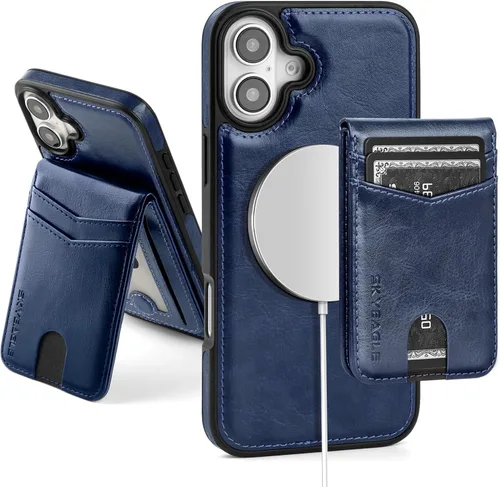 Vista 120 de SkyEagle - Funda tipo cartera compatible con MagSafe para iPhone 11, color negro Detachable Magnetic Credit Card Holder,RFID Blocking,PU