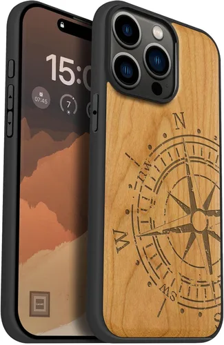 Vista 13 de Carveit - Funda de madera para iPhone 15 Pro Max, la clásica bandera americana, color cereza Magnetic iPhone 15 Pro Max Case Compatible with