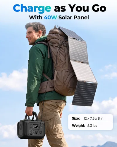 Vista 6 de SinKeu Estación de energía portátil de 300W 260Wh con panel solar de 40W Negro