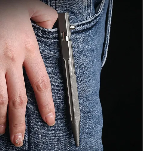 Vista 8 de Hamans Bolt Action - Bolígrafo de titanio con clip de bolsillo, herramienta de escritura de tamaño compacto (gris)