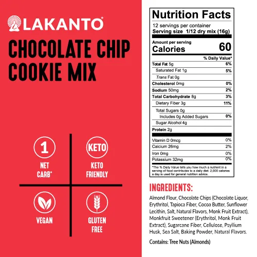 Vista 3 de Mezcla para galletas Lakanto sin azúcar con chispas de chocolate - Endulzada con edulcorante de fruta de monje, sin gluten, amigable con la dieta