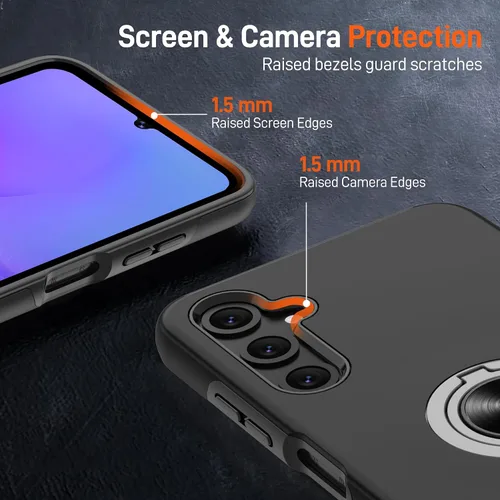 Vista 3 de Gritup - Funda para Galaxy A05S con protector de pantalla HD×2, funda protectora para teléfono a prueba de golpes con soporte magnético de anillo