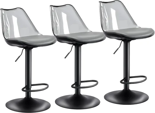 Vista 13 de Taburetes de bar, taburetes de bar, taburetes de bar ajustables, taburetes de bar transparentes, taburetes de bar giratorios, con tapizado de piel
