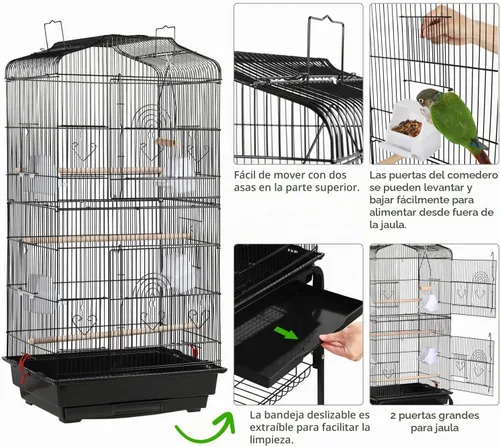 Vista 7 de Yaheetech - Jaula para pájaros con parte superior abierta, 64 pulgadas, para periquitos y cacatúas, color negro