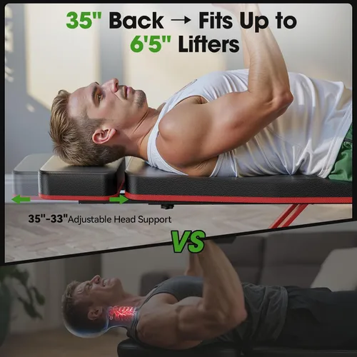 Vista 2 de FLYBIRD Adjustable Weight Bench, Full Body Workout Bench for Home Gym-XL Extended Headrest Fits Users Up to 6'5", 8 Backrest, 4 Seat and 3 Leg Negro