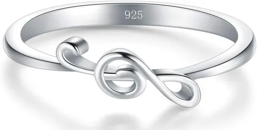 Vista 2 de BORUO Anillo de plata de ley 925 Banda apilable para notas musicales Anillos de plata de ajuste cómodo para mujer Anillo de plata de nota musical