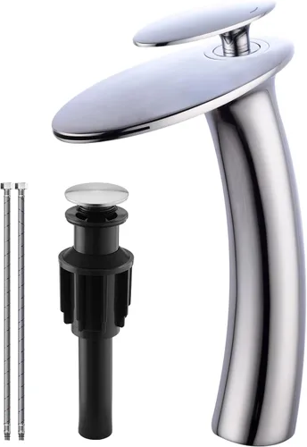 Vista 15 de Lavabo tipo cascada para baño, grifo monomando para lavabo, monomando, para lavabo, cuerpo alto Níquel cepillado