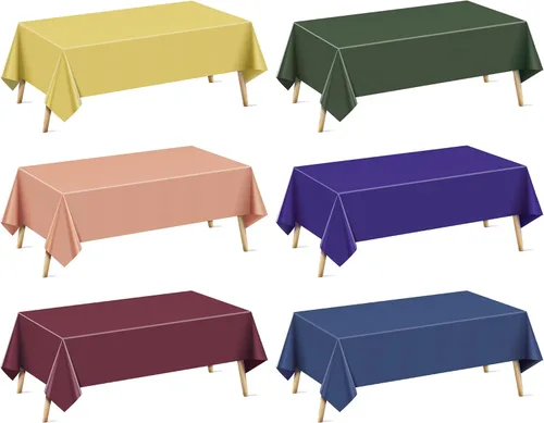 Vista 15 de Mantel rectangular de la serie azul y verde, 4 piezas, 54 x 72 pulgadas, color sólido, impermeable y a prueba de derrames, mantel de plástico