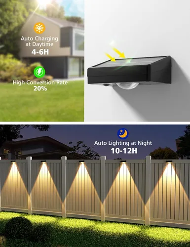 Vista 4 de VOLISUN Luces de Valla Solares, Luces de Valla con Energía Solar, LED Impermeable IP65, Luz Solar de 3 Temperaturas de Color para Valla, Patio Negro