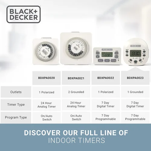 Vista 2 de BLACK+DECKER Temporizadores de luz, programables, para interiores, 1 paquete, con toma de tierra, toma de corriente digital compacta con modo