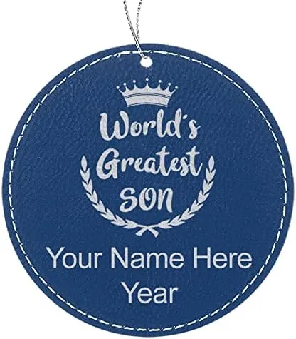 Vista 5 de LaserGram Adorno de Navidad personalizado, el hijo más grande del mundo, piel sintética, idea de regalo personalizada grabada con láser