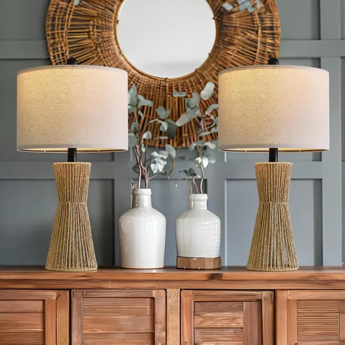 Vista 7 de OYEARS Lámparas de mesa de 22.5" para sala de estar, juego de 2 lámparas boho para dormitorios, lámpara de mesita de noche para veladores, lámpara