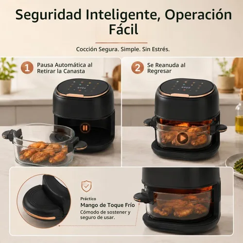 Vista 7 de Freidora de aire de 4.2 cuartos de galón con cesta de vidrio y pantalla táctil, cesta para hornear visible, freidora de aire pequeña, cocina sin