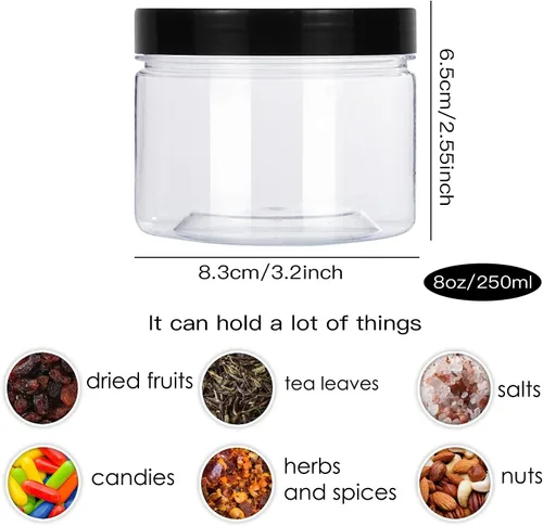Vista 2 de Lainrrew 12 tarros de plástico de 8 onzas con tapas, recipientes de plástico transparente para almacenamiento de limo, tarros redondos