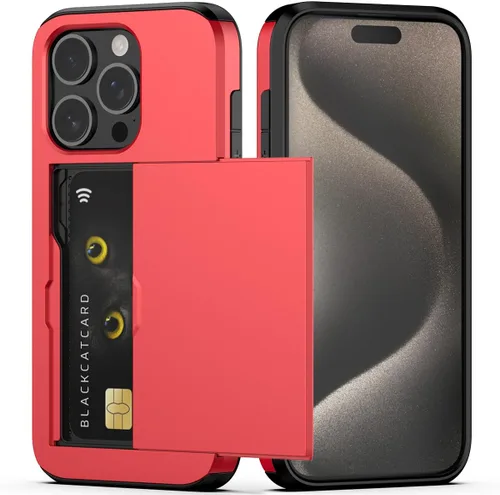 Vista 46 de Nvollnoe Compatible con iPhone 15 Funda con ranura para tarjetas, resistente, protectora de doble capa, a prueba de golpes, ranura oculta