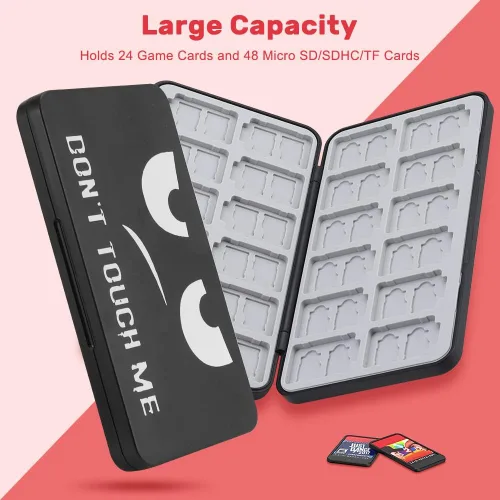 Vista 2 de Jusy Funda para tarjetas de juego para Nintendo Switch, con 24 ranuras para tarjetas de juego y 24 ranuras para tarjetas micro SD