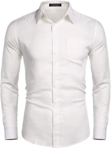 Vista 3 de COOFANDY Camisa casual con botones para hombre, camisa de cambray de lino de manga larga