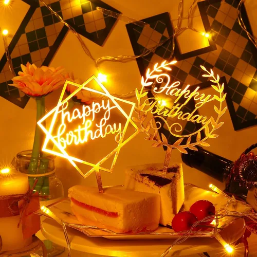 Vista 4 de 40 piezas de decoración dorada para pastel de feliz cumpleaños
