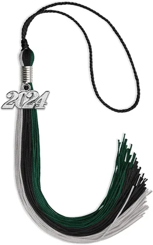 Vista 117 de Endea Graduation Borla de triple color con gota de fecha plateada (negro/dorado/granate, 2020)