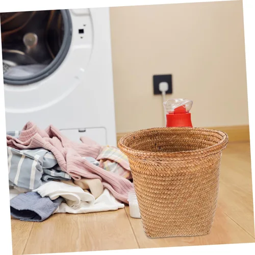 Vista 7 de Diseño de papelera tejida con paja para el hogar, uso versátil, sala de estar, dormitorio, cocina, 1 ud