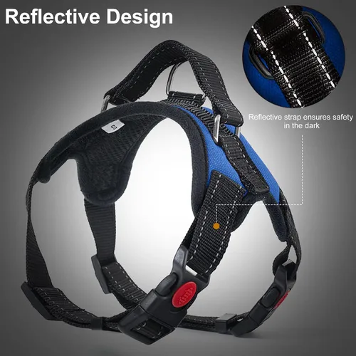 Vista 4 de Arnés ajustable reflectante sin tirones con asa para perro, chaleco Oxford duradero sin estrangulamiento, arnés fácil de poner para perros pequeños