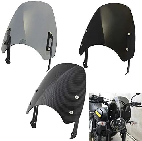 Vista 2 de GLoyer Motorcycle Windshield Windscreen Windshield Fly Screen Shield Wind Deflector with Bracket Compatible with Ducati Scrambler 400 800 2015 2016