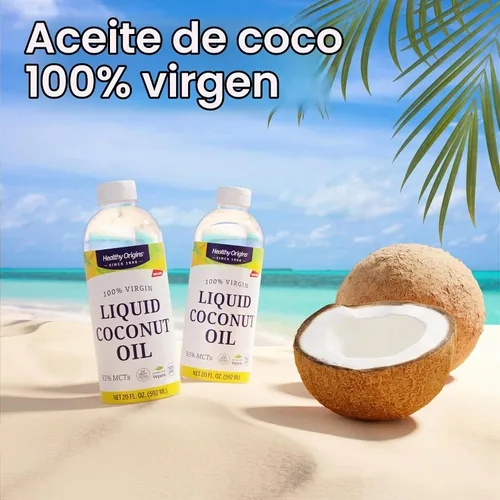 Vista 4 de Healthy Origins Aceite de coco, líquido (100% virgen) - Aceite de coco líquido virgen, sin refinar, prensado en frío, 93% MCT - Aceite de coco