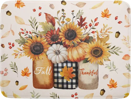 Vista 64 de Tapete de Secado de Platos de Florero de Girasoles Otoñales para Encimera de Cocina, Tapete de Secado de Hojas de Arce y Calabaza Otoñal de 16 x 18