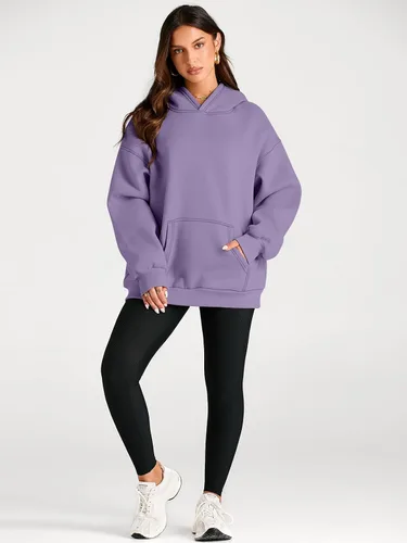 Vista 29 de Trendy Queen - Sudaderas extragrandes con capucha para mujer, suéteres de manga larga, sin botones, de vellón, de otoño, ropa de invierno