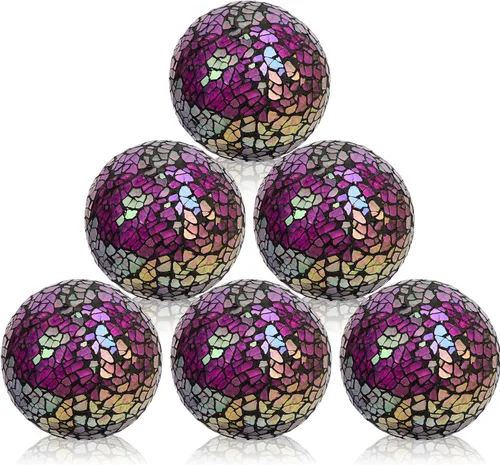Vista 8 de Juego de 6 bolas decorativas de 2.4 pulgadas/2.4 in, esferas de mosaico pequeñas, orbes de vidrio, bolas decorativas para centro de mesa, tazones
