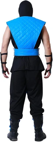 Vista 2 de miccostumes Disfraz de Halloween Shotokan Ninja Blue Fighter para hombre, Azul Patchwork