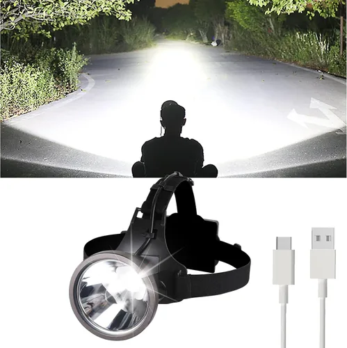 Vista 7 de Linterna de cabeza superbrillante Amkulop, linterna de cabeza recargable USB C con pantalla LCD de potencia, faro impermeable para la frente, sensor