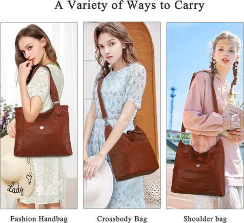Vista 2 de Angel Kiss Hobo - Bolsos de hombro para mujer, grandes, suaves, de piel sintética lavada, a rayas, bolsos cruzados
