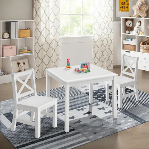 Vista 15 de eHemco Juego de mesa y silla de madera maciza para niños, café, 3 piezas