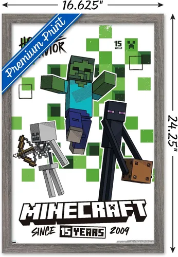 Vista 3 de Trends International Minecraft: 15th Anniversary - Póster de pared de comportamiento hostil, 22.4 pulgadas de largo x 14.7 W, versión enmarcada