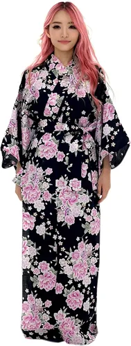 Vista 7 de Kimura Jitsugyo Bata Yukata Kawaii Tradicional de Kyoto para Mujer de Fácil Uso (Kimono Casual Japonés) Set 2 Albaricoque