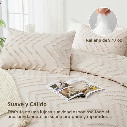 Vista 4 de Andency Juego de edredón tamaño individual/individual XL, color beige
